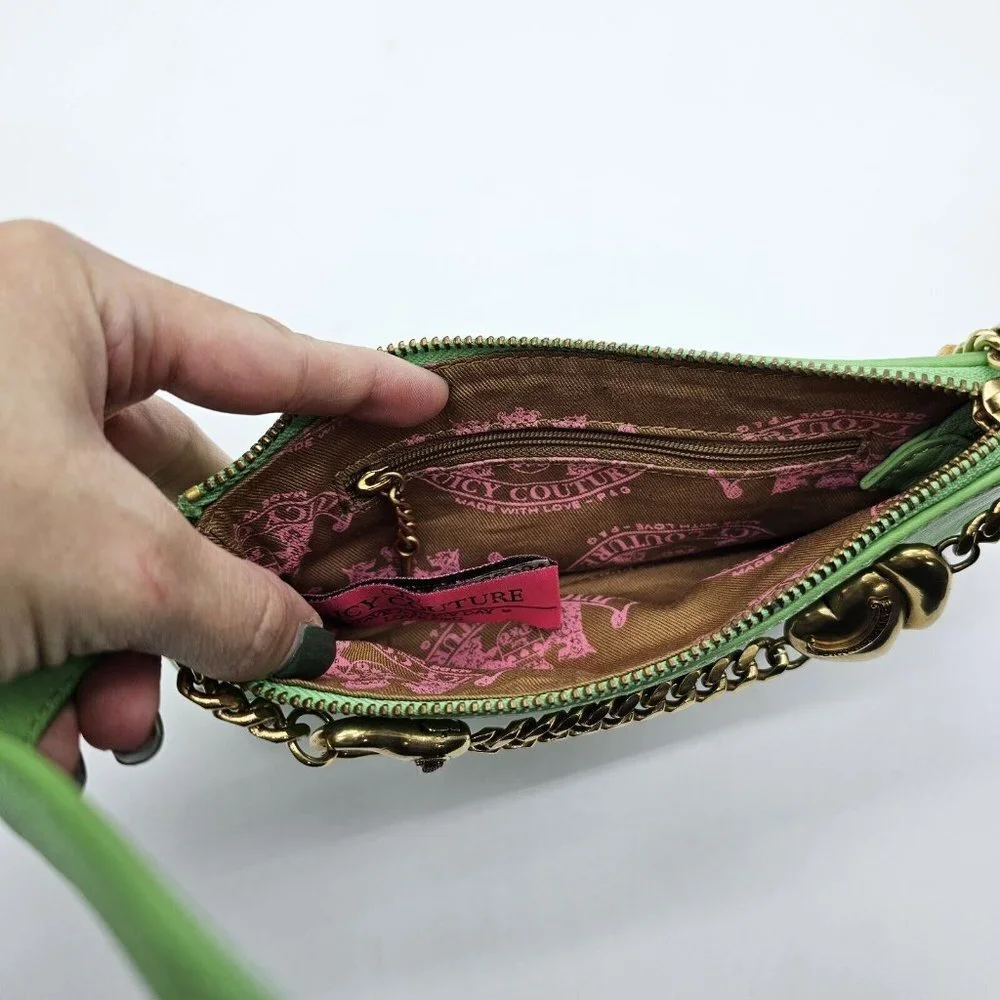 Vintage Y2K Juicy Couture Baguette Shoulder Bag Green Leather Mini Crown Charm - Picture 8 of 16